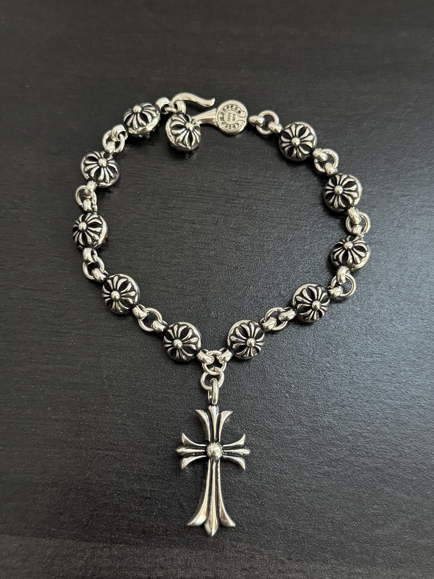 Chrome Hearts Silver Rosary Bracelet with Cross